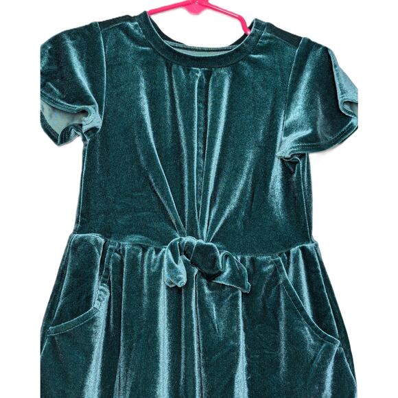 Toddler Girls' Velour Short Sleeve Dress - Cat & Jack Green Size 3T - Picture 2 of 4